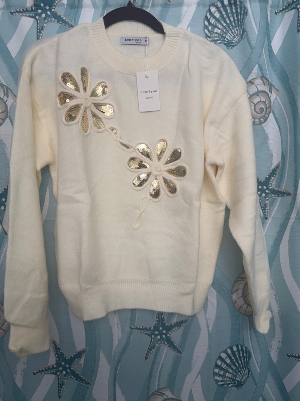 Everly Cream Sequin Flower Sweater